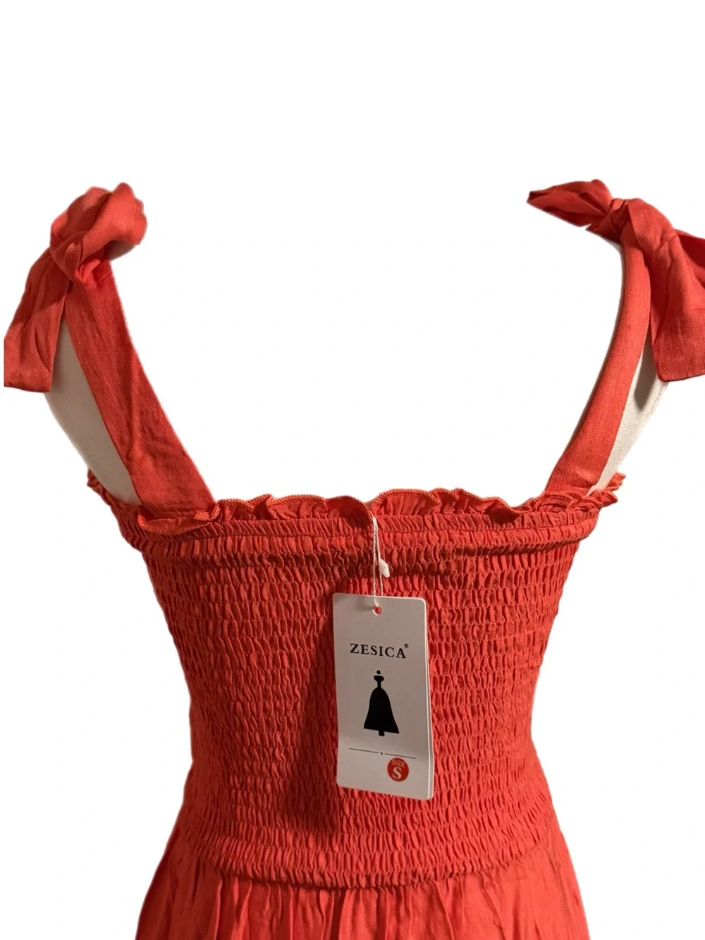 Zesica Maxi Dress Tie-Shoulder A Line Square Neck Coral Size Small NWT NEW - Picture 5 of 8